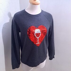 Paraphrase | Sequin Heart Wine Glass Sweater - Gray and Red